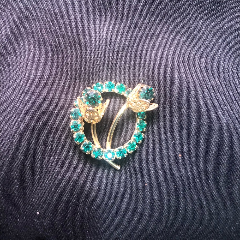 Vintage 12k Gold Filled Flower Bouquet Brooch with Green Stones
